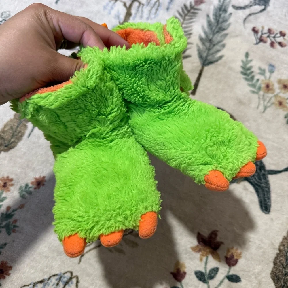 Green and Orange Plush Dinosaur Booties 7-8